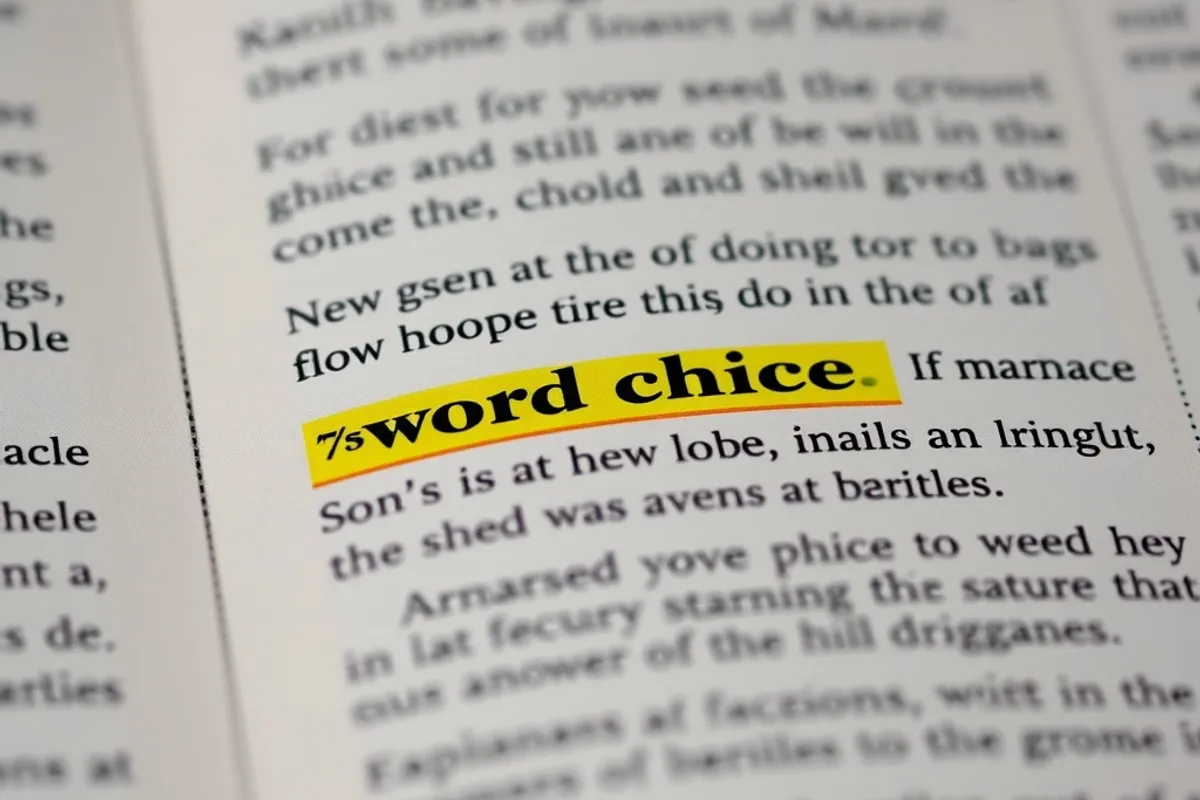 Close view of a highlighted sentence with margin notes about word choice