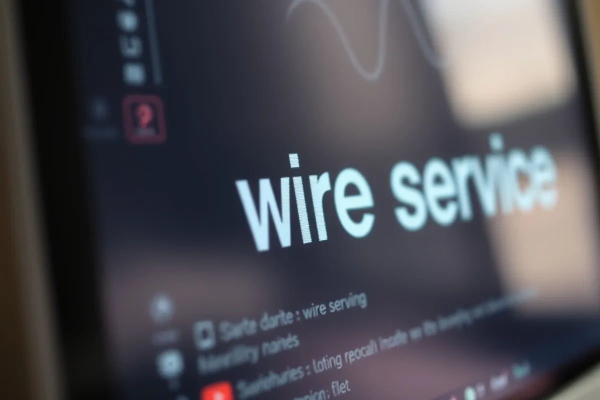 Close view of a wire service alert on a computer screen