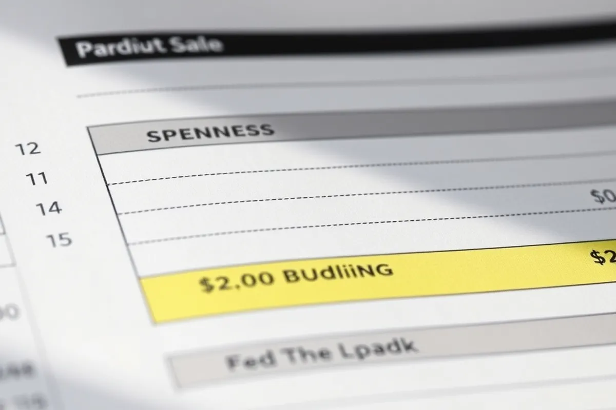Close view of a budget table with highlighted spending lines