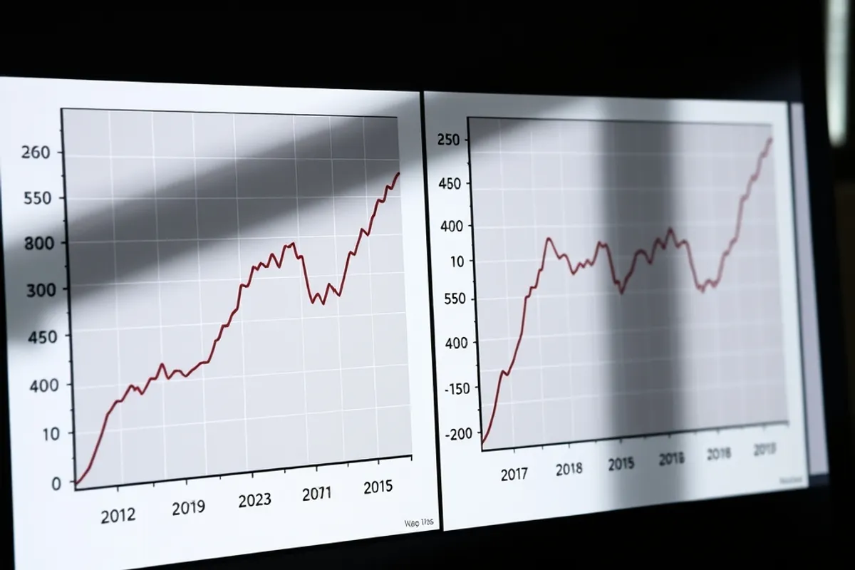 Two line charts side by side showing different baselines for the same data