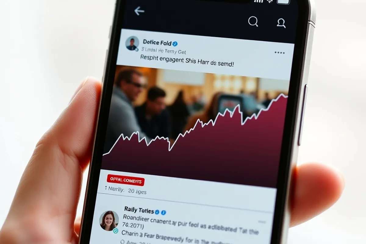 Phone showing a viral post with a steep engagement spike and comments
